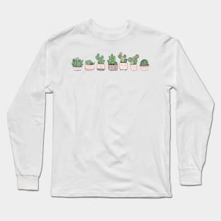 Cute smiling succulents in flowerpots Long Sleeve T-Shirt